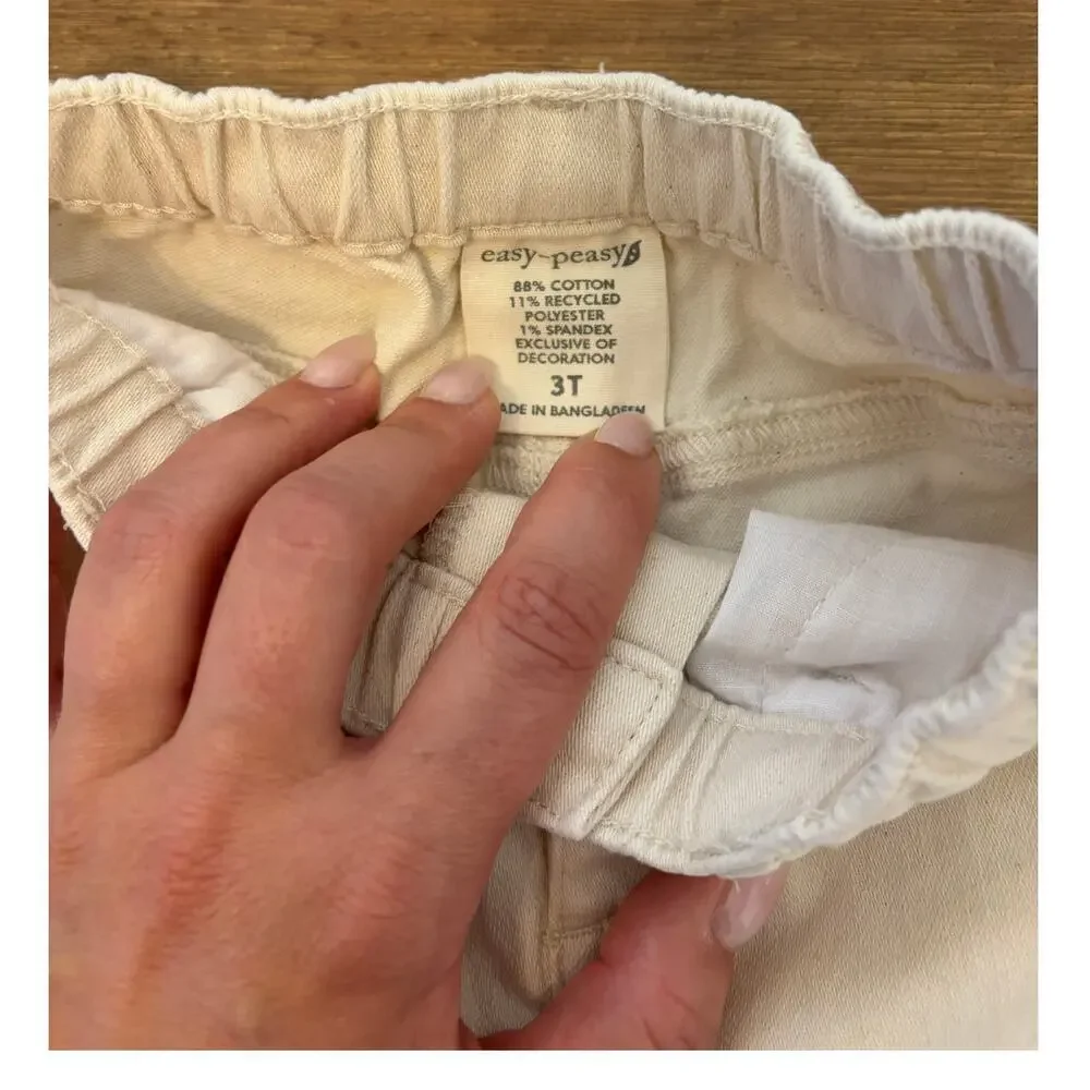 Easy Peasy Toddler Pull-On Pants Size 3T Cream Neutral Elastic Waist Minimalist